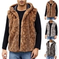 thumbnail image 1 of Zedker Faux Fur Vest Men with Hood Sleeveless Cardigan Fuzzy Fleece Jacket Stand Collar Jacket Thermal Vest Casual Winter Jacket Brown L, 1 of 10