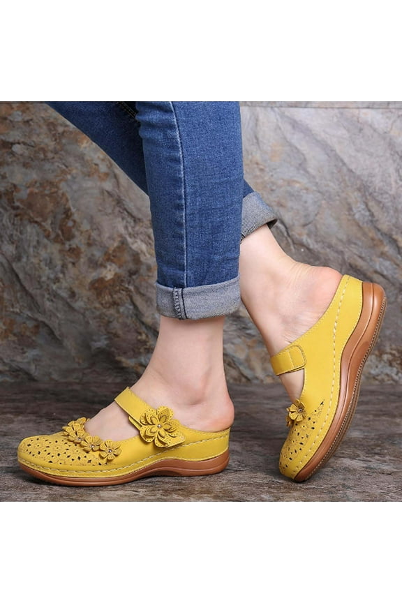 Flat Sandals for Women, Women's Closed Toe Slip On Slide Sandals Comfort Sandals Flowers Soft Sole Sandals Shoes