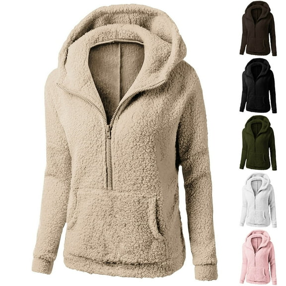 Zedker Fleece Jacket Women Sherpa Fuzzy Soft Warm Winter Jackets Zip Up Lightweight Comfort Causal Coats with Hood Pockets