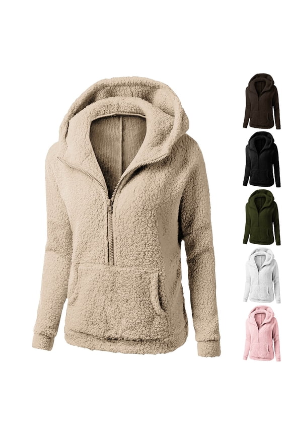Fleece Jacket Women Sherpa Fuzzy Soft Warm Winter Jackets Zip Up Lightweight Comfort Causal Coats with Hood Pockets
