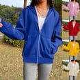 thumbnail image 1 of Zedker Hoodies for Women Fall Cute Jacket Drawstring Zip Up Oversized Casual Sweatshirts with Pocket Beige L, 1 of 7