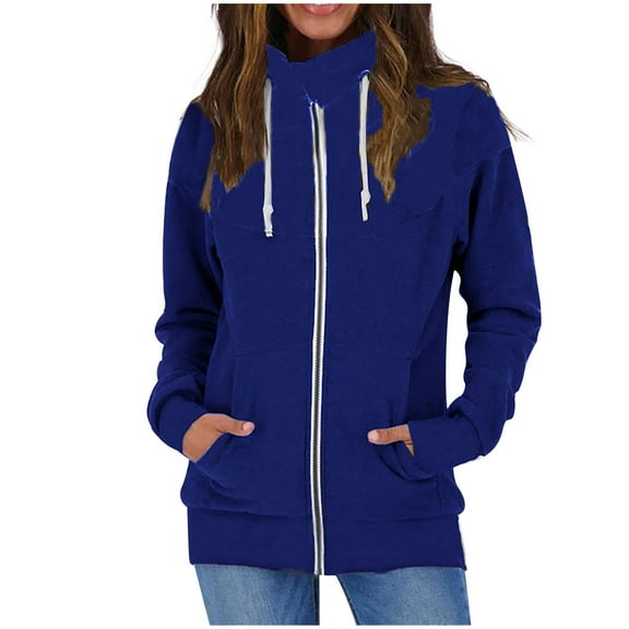 Zedker Hoodies for Women Full Zip Up Long Sleeve Hooded Sweatshirt Casual Coat, Plus Size Blue S