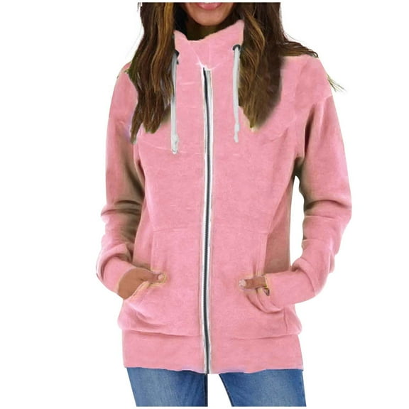 Zedker Hoodies for Women Full Zip Up Long Sleeve Hooded Sweatshirt Casual Coat, Plus Size Pink XXL