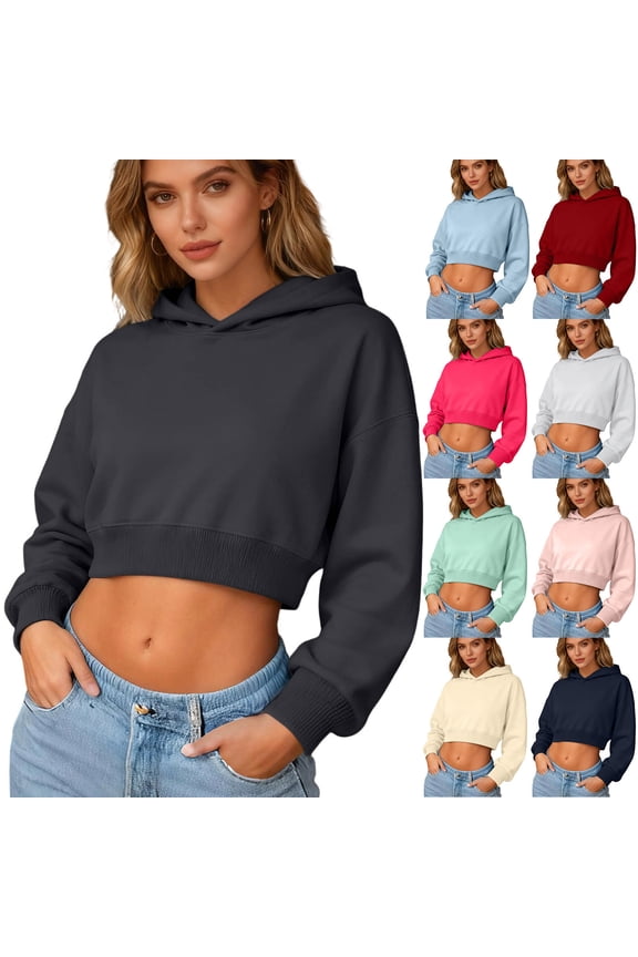 Hoodies for Women Winter Warm Hooded Coat Full Zip Up Cropped Jacket with Pockets Petite Pink XXXL