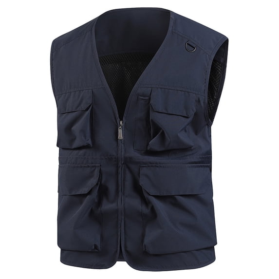 Zedker Hunting Vest for Men Lightweight Cargo Fishing Vests Sleeveless Outdoors Waistcoat Jacket Navy XXXL