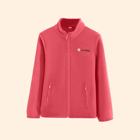 Zedker Jackets for women Solid Color Casual Full-Zip Fleece Sports Jackets,Plus Size Hot PinkXXXXL