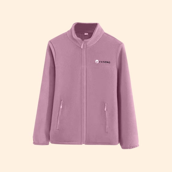 Zedker Jackets for women Solid Color Casual Full-Zip Fleece Sports Jackets,Plus Size PinkXXXL