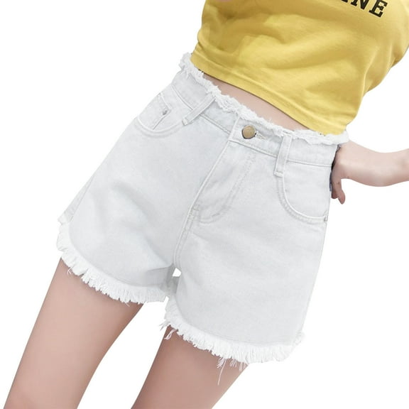 Zedker Jean Shorts Womens Summer Casual Mid-Rise Denim Comfortable Daily Wear White Plus XL