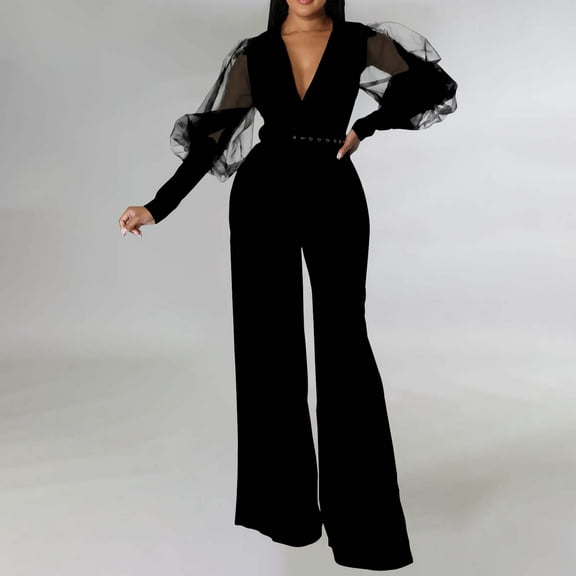 Zedker Jumpsuits for Women Formal Elegant Long Straight Pants Business Party with Belt PocketsBlack Plus L