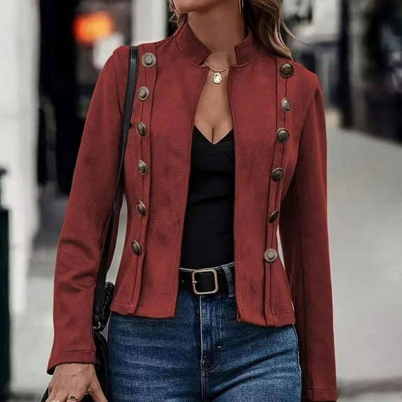 Zedker Leather Jacket Women Casual Long Sleeve Blazer Jacket Coat 2025 Fall Outfits,Plus Size RedXL