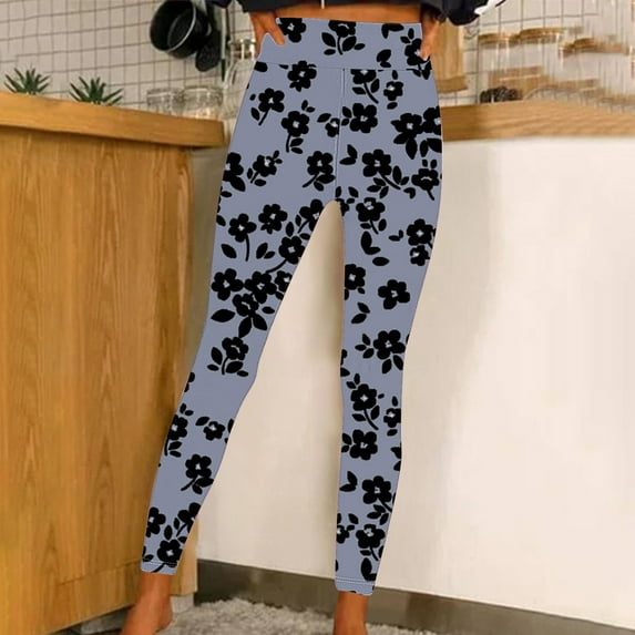 Zedker Leggings For Women Tummy Control High Waisted Leggings For Women Women'S Classic Retro Color Floral Graffiti Print Leggings