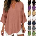 thumbnail image 1 of Zedker Linen Shirts for Women Loose Fit Ruffle Sleeve Spring Tops 2026 Summer 3/4 Length Sleeve Womens Shirt Black L, 1 of 7
