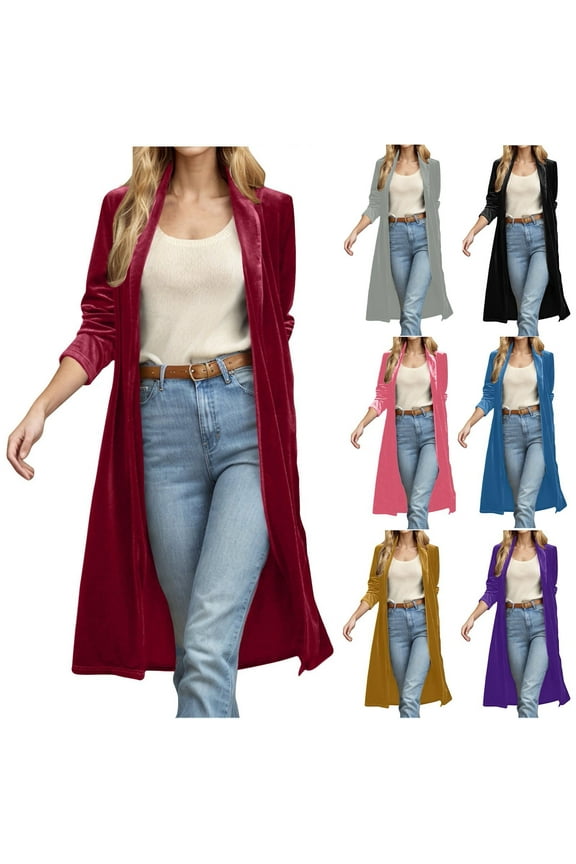 Long Cardigan for Women's Vintage Velvet Open Front Blazer Suits Silky Loose Fit Long Jacket Coat