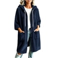 thumbnail image 1 of Zedker Long Hooded Fleece Cardigan for Women Button Front Drawstring Hood Patch Pockets Oversized Outerwear Navy Jackets for Women, 1 of 8
