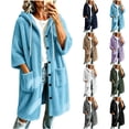 thumbnail image 1 of Zedker Long Hooded Fleece Cardigan for Women Button Front Drawstring Hood Patch Pockets Oversized Outerwear Sky Blue Jackets for Women, 1 of 9