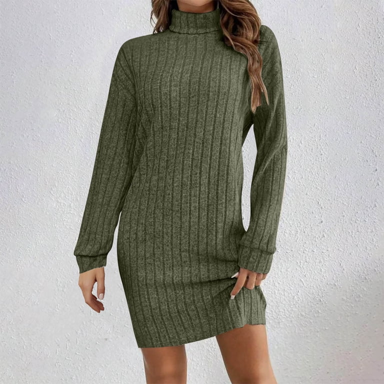 rib knit mock turtleneck dress Women's Dark brown Rib-Knit Mock Turtleneck Dress