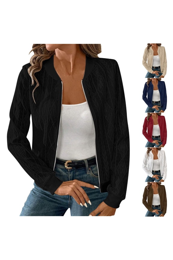 Long Sleeve Shirts for Women Knitted Zip Up Sweater Cardigans Sweaters Lightweight Zipper Sweatshirts Jacket Black XXL