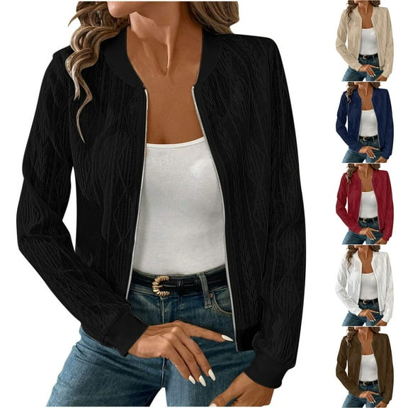 Zedker Long Sleeve Shirts for Women Knitted Zip Up Sweater Cardigans Sweaters Lightweight Zipper Sweatshirts Jacket Navy XL