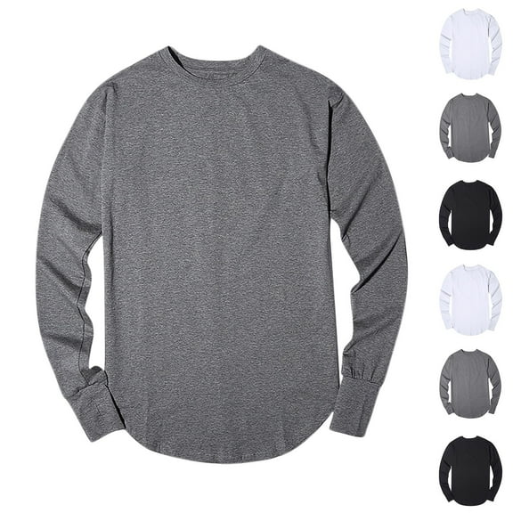 Zedker Long Sleeve T Shirts for Men Casual Crew Neck Hipster Longline Shirts Solid Basic Curved Hem Athletic Gym Tee Sport Tops