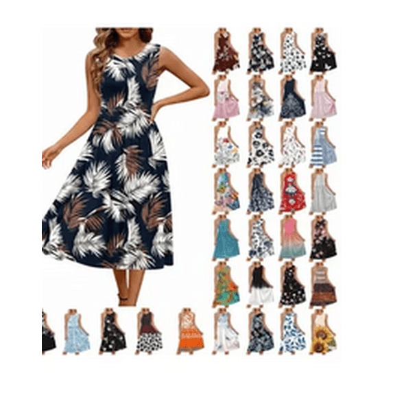 Zedker Long Tank Dresses for Women 2026 Summer Sleeveless Casual Printed Dress Casual Loose Beach Vacation Sundress Orange Size S-XXL