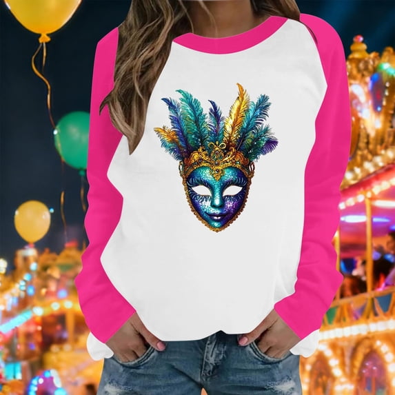 Zedker Mardi Gras Long Sleeve Shirt for Women 2026 Carnival Tops Mardi Gras Purple Sweatshirt for women