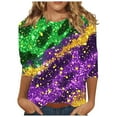 thumbnail image 1 of Zedker Mardi Gras Shirts Womens Tops Sequin Stripe Graphic Crewneck Mardi Gras Shirts Long Sleeve Casual Loose Pullover Tunic Tops, 1 of 5