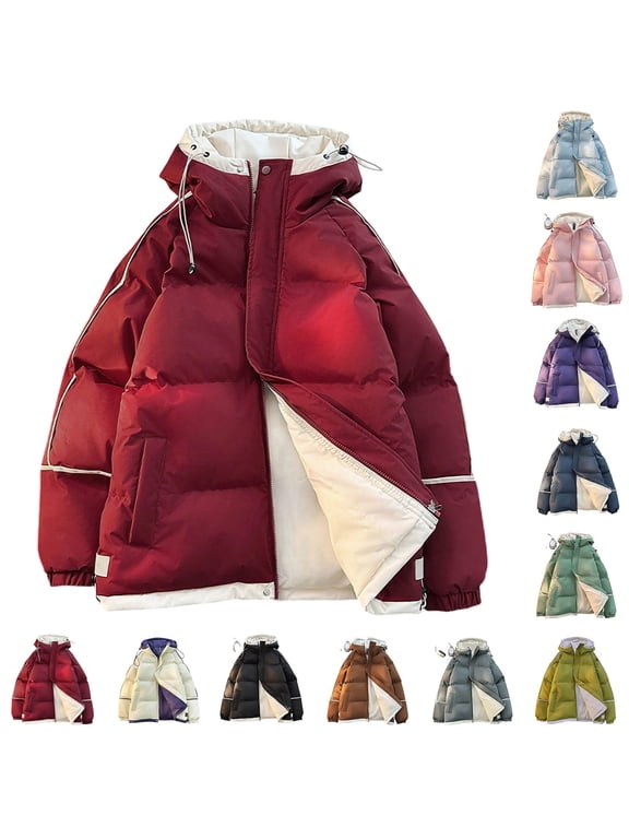 Men Coats for Winter Ski Snow Waterproof Winter Hooded Jackets Fleece Lined Warm Full Zip Overcoats Heavyweight Puffer Jacket Purple XXL