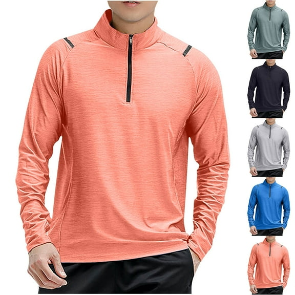 Zedker Men Quarter Zip Stand Collar Shirt Loose Fit Long Sleeve Shirts Casual Quick Dry Sports Running Large Size Tops