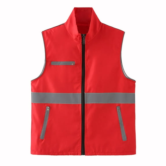 Zedker Men Women Zip-Up Vest with Pockets for Outdoor Sports and Activities Custom Lightweight Sleeveless Windbreaker Red Plus XXXXL