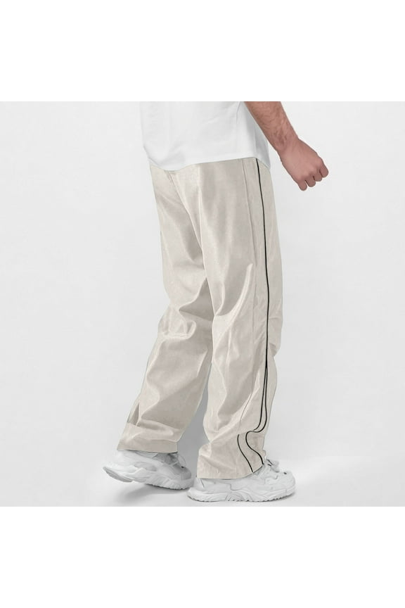 Men's Athletic Pants Open Bottom Sweatpants for Track Jogging Workout Loose Running Gym Pants Sweatpants for Men with Pockets, Plus Size Beige S