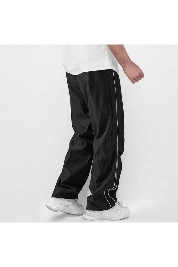 Men's Athletic Pants Open Bottom Sweatpants for Track Jogging Workout Loose Running Gym Pants Sweatpants for Men with Pockets, Plus Size Black L