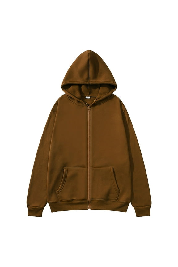 Men's & Big Men's Fleece Full Zip Up Hoodie Sweatshirt with Pockets Sweatshirt Tops Long Sleeve Menswear Sweaters Brown L