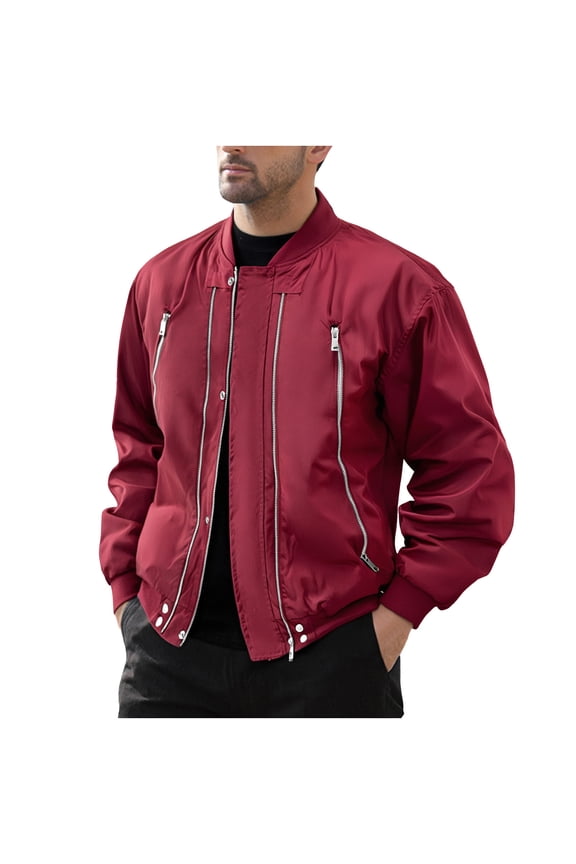 Men's Bomber Jacket Coat Slim Fit Lightweight Softshell Flight Outwear Fall Winter Soft Coat with Pockets Red M