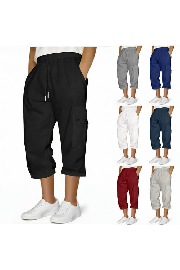 Men's Capri Jogger Pants Casual Lightweight Drawstring Workout Below Knee Shorts Sweatpant Capris for Men with Pockets Black L