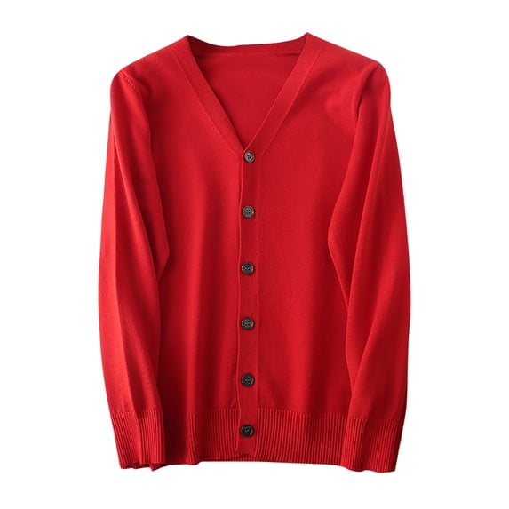 Zedker Men's Cardigans V Neck Sweater Casual Knitted Sweaters Buttons Warm Lightweight Long Sleeve Knitwear Sweaters Red M