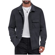 Zedker Mens Casual Lightweight Shirt Jacket Military Button Down Overshirt With Flap Pockets Dark Gray S