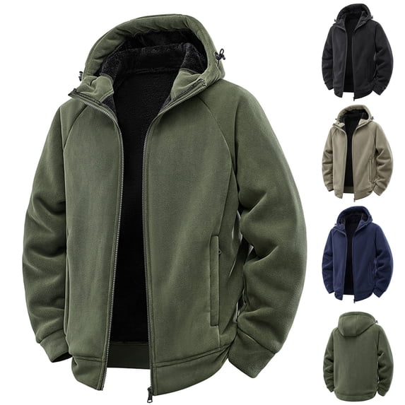 Zedker Men's Coats Autumn And Winter Solid Color Thick Warm Lamb Wool Jacket Casual Loose Sports Hooded Coat Green L