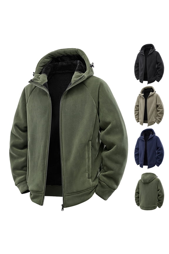 Men's Coats Autumn And Winter Solid Color Thick Warm Lamb Wool Jacket Casual Loose Sports Hooded Coat Green L
