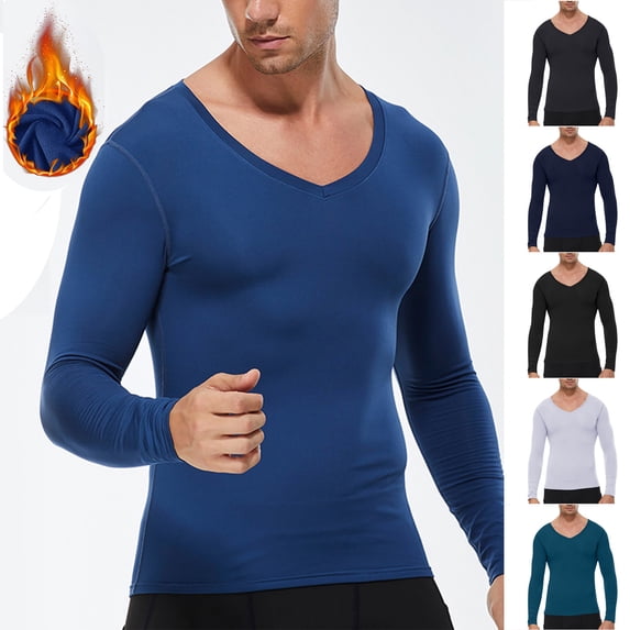 Zedker Men's Compression Shirt V Neck Long Sleeve Workout Shirts Cool Dry Fit Athletic Base Layer Tops