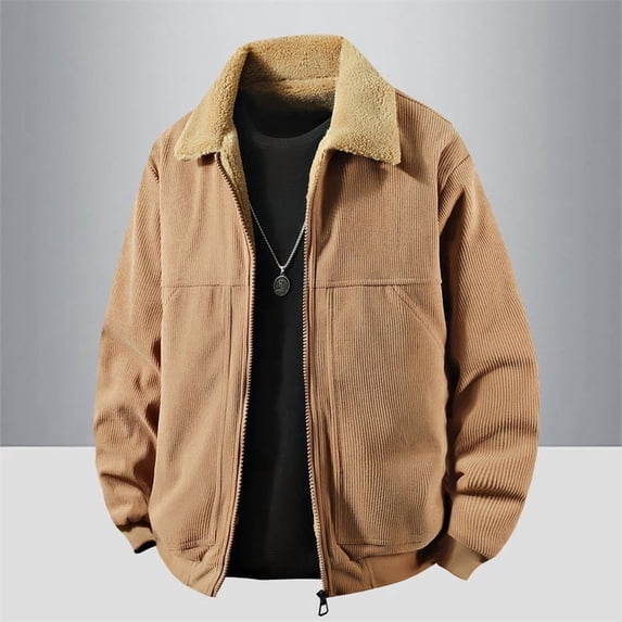 Zedker Men's Corduroy Jacket 2025 Sherpa Lined Thick Jackets Casual Button Down Shirt Jacket Lightweight Outdoor Warm Work Coat with Pockets Coffee XXL