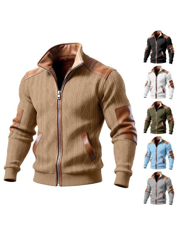 Men's Corduroy Jacket Full Zip Cardigan Sweatshirt Long Sleeve Elbow Patch Jacket Lightweight Casual Coat Clothes Blue M