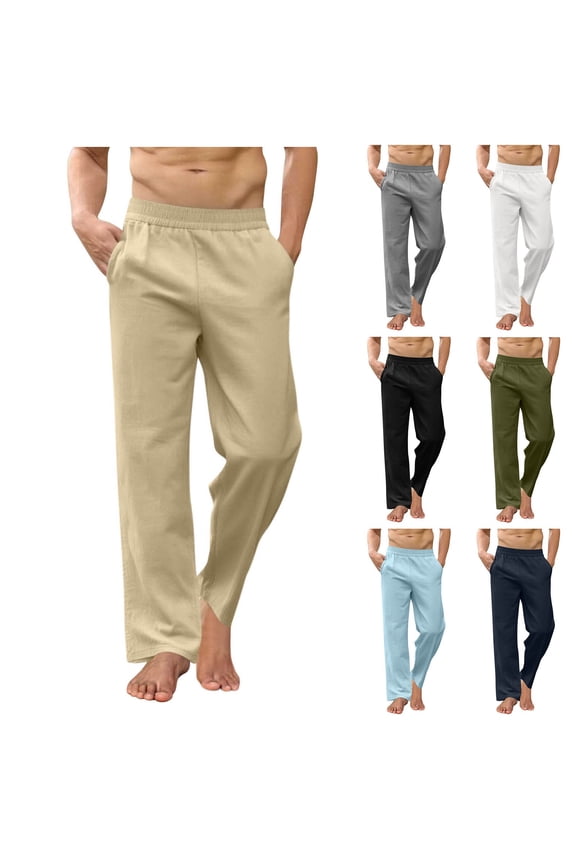 Men's Cotton Sweatpants Open Bottom Athletic Jogger Sweatpants Lightweight Sweat Pants Lounge Pants with Pockets Army Green L