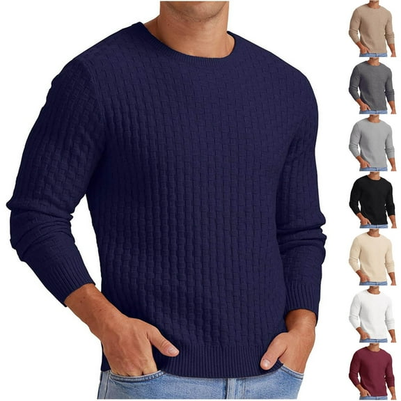 Zedker Men's Crew Neck Sweaters Long Sleeve Soft Thermal Pullover Slim Fit Casual Knit Textured Fall Winter Sweater Beige L