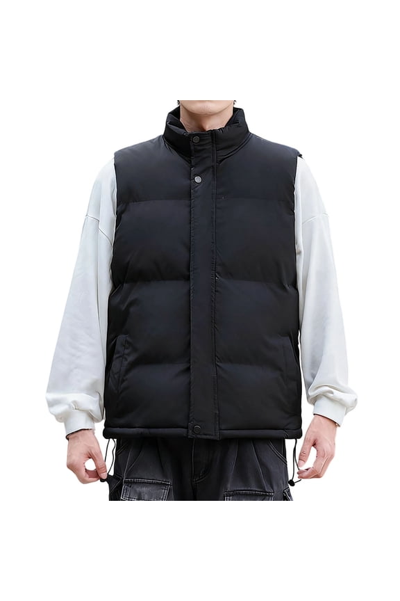 Men’s Down Puffer Vest with Zipper Pockets Lightweight Packable Full Zip Up Running Warm Sleeveless Jacket with Pockets Black L