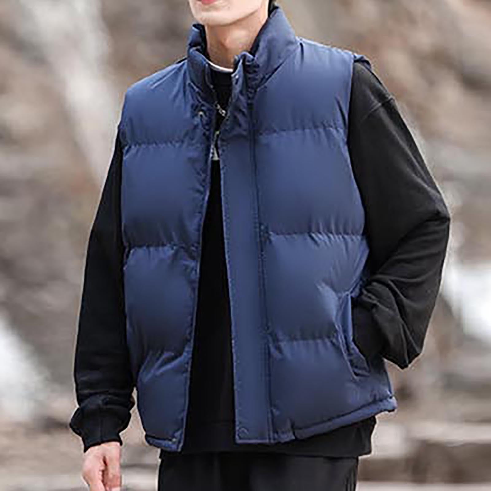 Zedker Men’s Down Puffer Vest with Zipper Pockets Lightweight Packable Full Zip Up Running Warm Sleeveless Jacket with Pockets Blue M