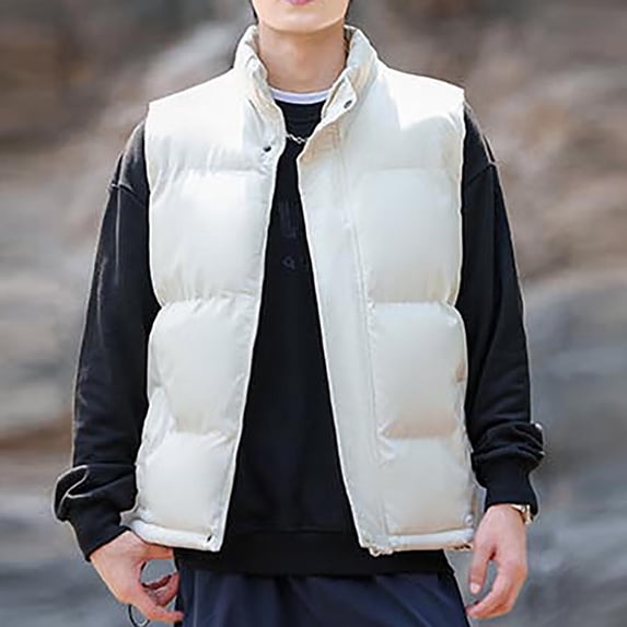 Zedker Men’s Down Puffer Vest with Zipper Pockets Lightweight Packable Full Zip Up Running Warm Sleeveless Jacket with Pockets Khaki XXXXXL