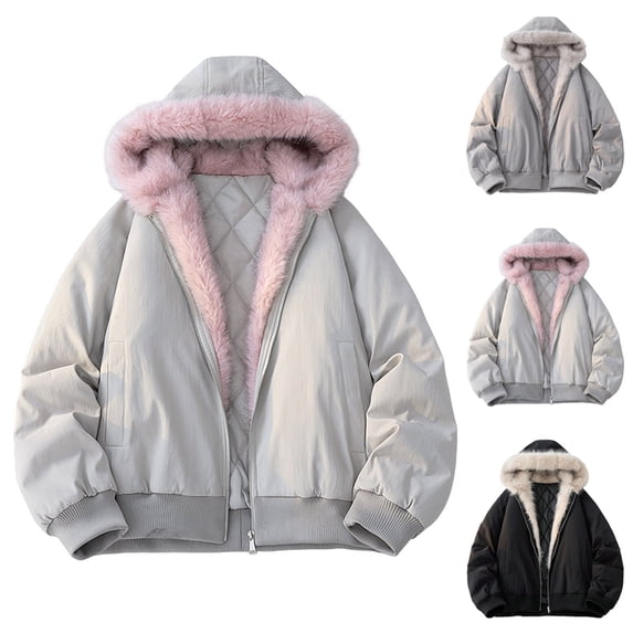 Zedker Men's Faux Fur Jacket Fit Zip Up Jacket Oversized Long Sleeve Hoodie Winter Casual Comfy Fashion Outerwear Coat Black L