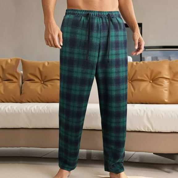 Zedker Men's Flannel Pajama Pants Soft Sleep Lounge Pants with Pockets & Adjustable Drawstring Plaid Bottoms with Pockets,Plus Size Green XL