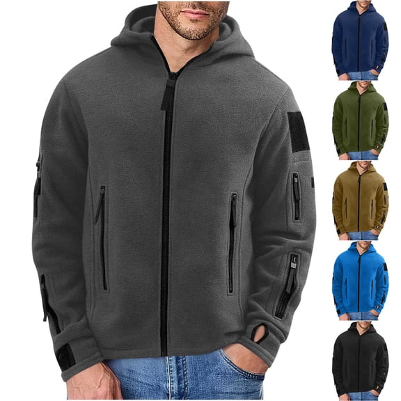 Zedker Men's Fleece Hooded Jacket Sport Thickened Warm Fleece Hooded Outdoor Adventure Jacket Coats with Multi-Pocket Black S