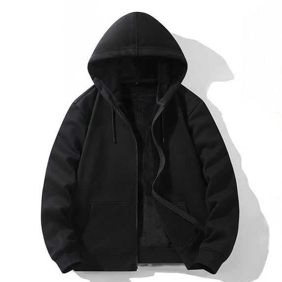 Zedker Men's Fleece Hoodie Full Zip Sweatshirt Tops Regular Big & Tall Long Sleeve Solid Sweaters Casual Plain with Pockets Black L